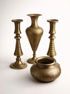 4-piece Set Indian Etched Brass